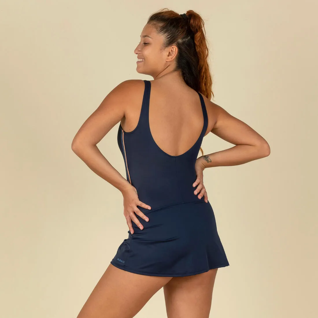 Women's Heva 1-piece swimsuit with skirt navy stripes