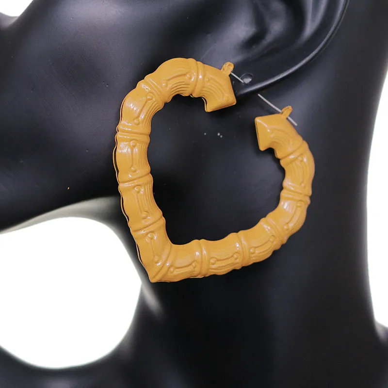 Yellow Heart Shaped Bamboo Earrings